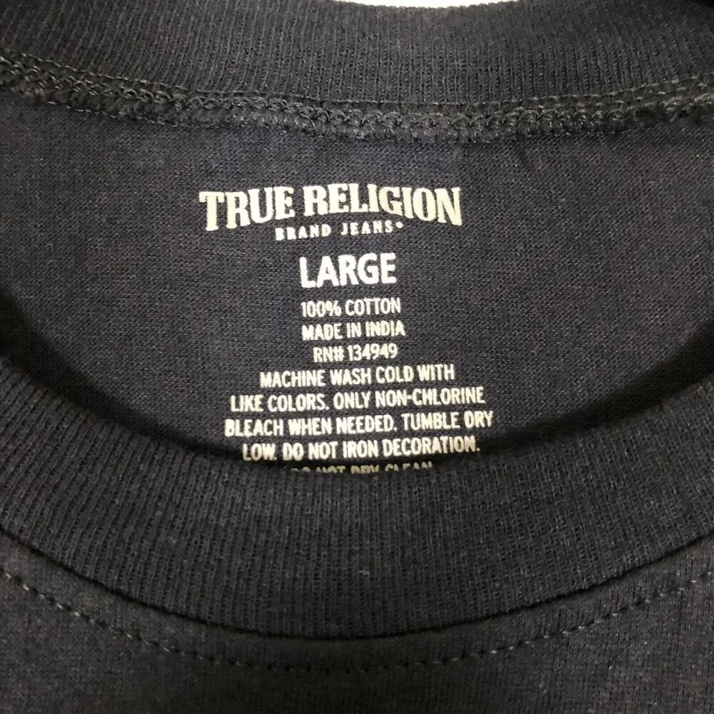 True Religion Mens Short Sleeve T-Shirt Size Large Silver Horseshoe Logo Black